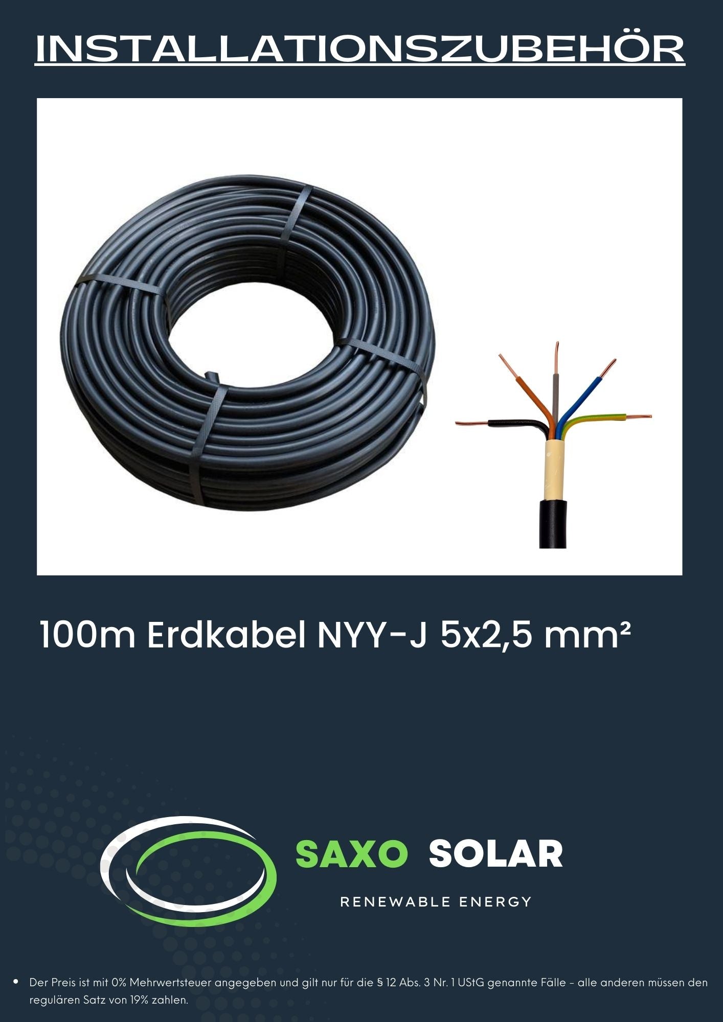 100m Erdkabel NYY-J 5x2,5 Mm² Schwarz 5x2,5 Qmm Starkstromkabel Energi ...