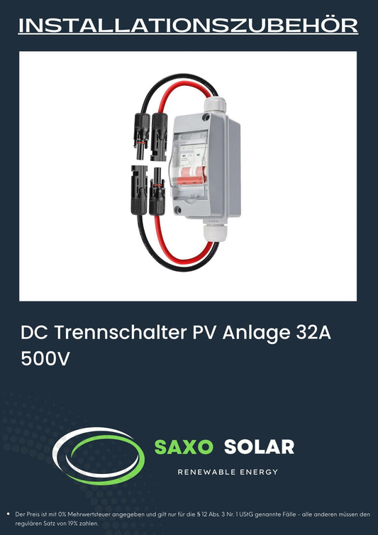 DC Trennschalter PV Anlage 32A 500V Solar Trennschalter IP65 Wasserdichter Leistungsschalter MC 4 Verbinder für Photovoltaikanlage PV Modul