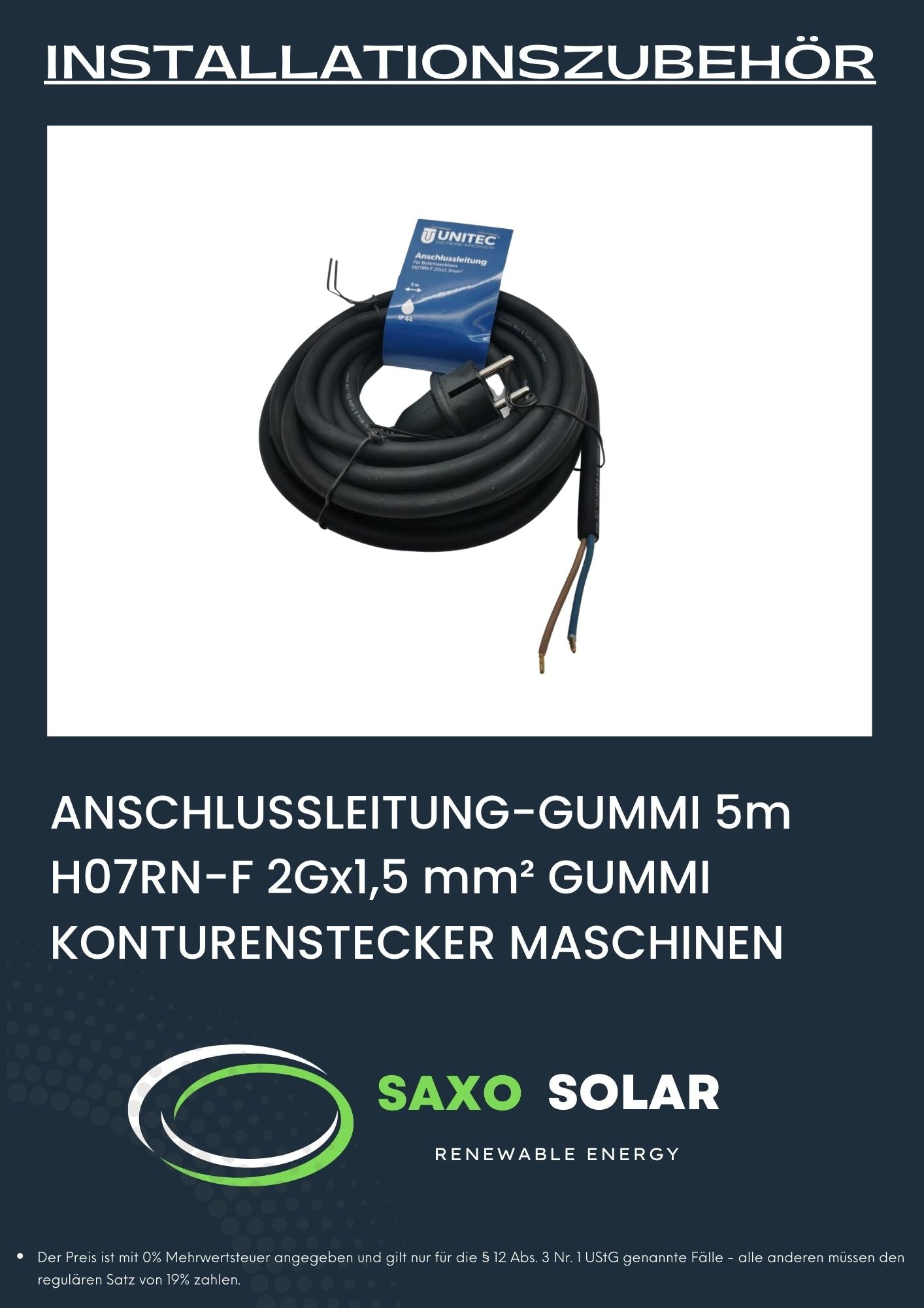 ANSCHLUSSLEITUNG-GUMMI 5m H07RN-F 2Gx1,5 mm² GUMMI KONTURENSTECKER MASCHINEN