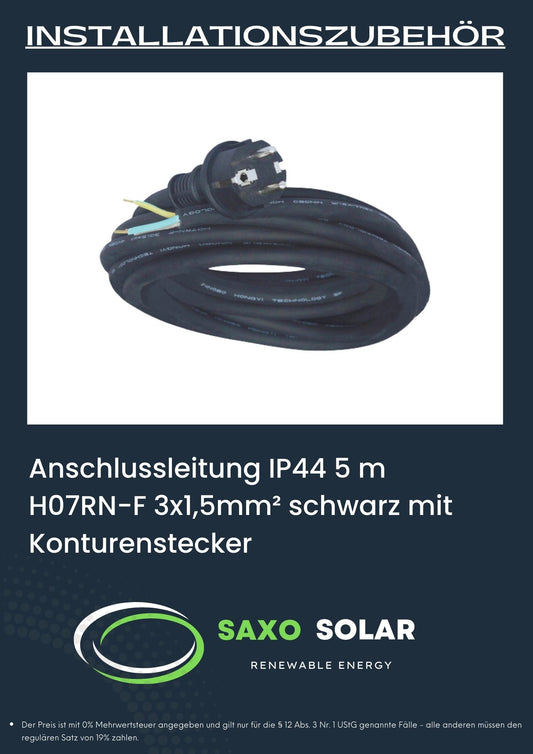 Anschlussleitung IP44 5 m H07RN-F 3x1,5mm² schwarz mit Konturen-Stecker