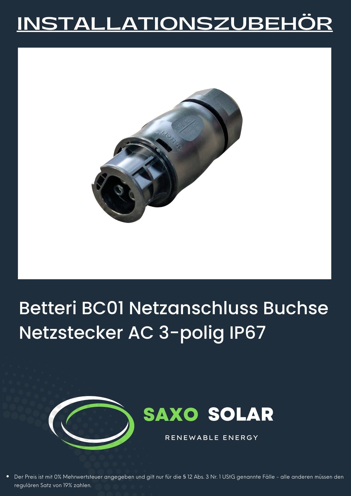 Betteri BC01 Netzanschluss Buchse Netzstecker AC 3-polig IP67