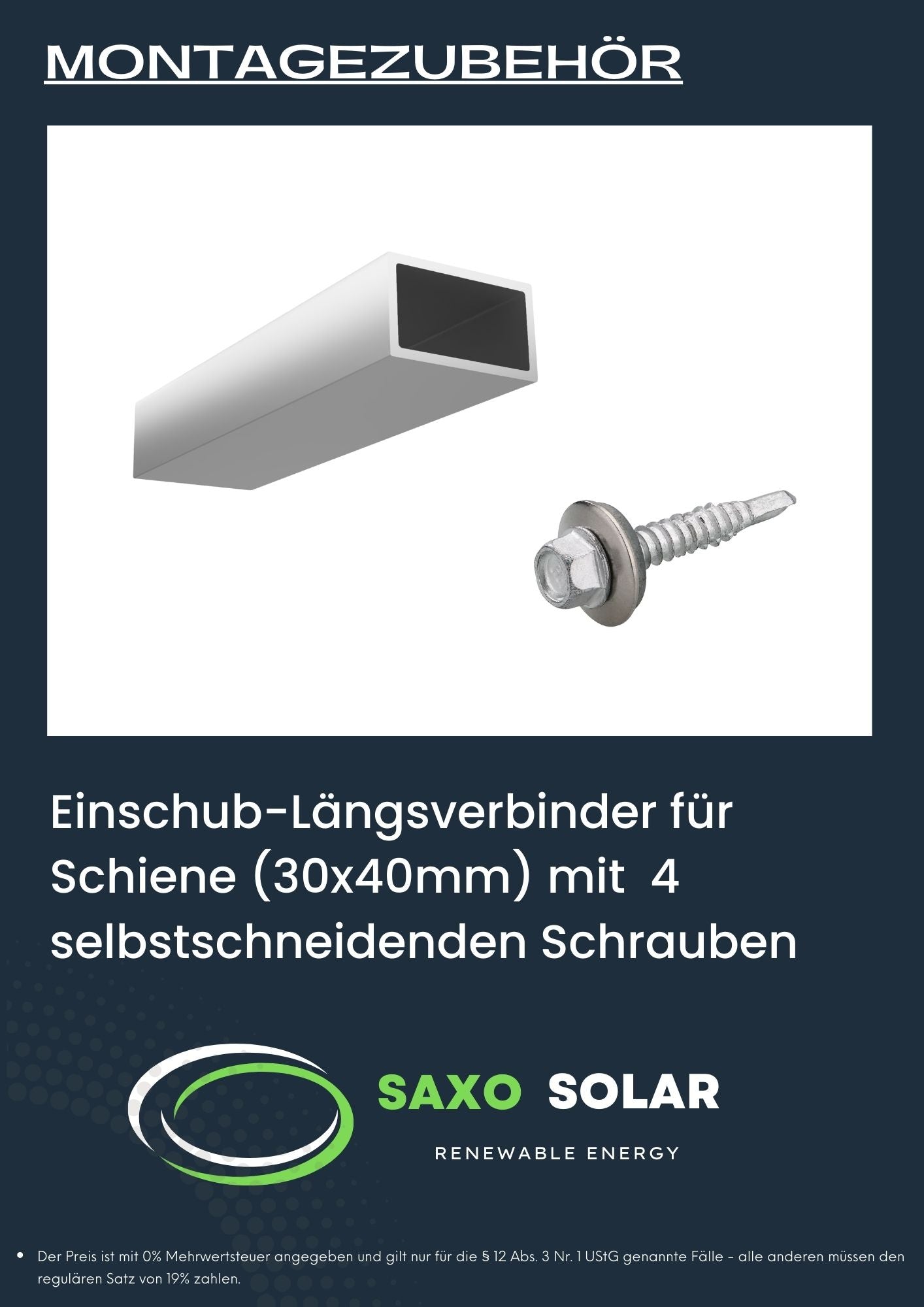 Einschub-Längsverbinder für Schiene (30x40mm) mit  4 selbstschneidenden Schrauben