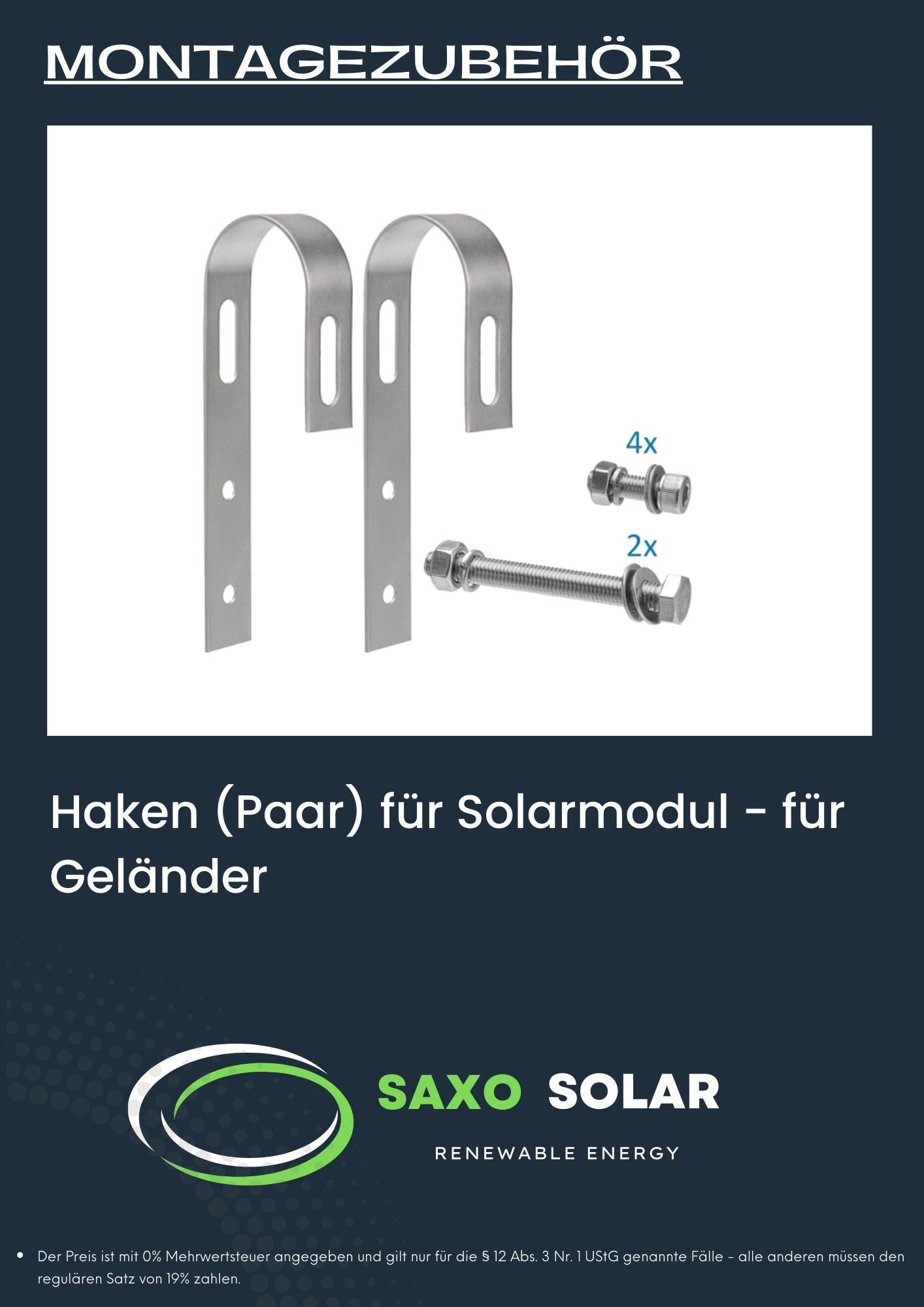 Haken (Paar) für Solarmodul - für Geländer