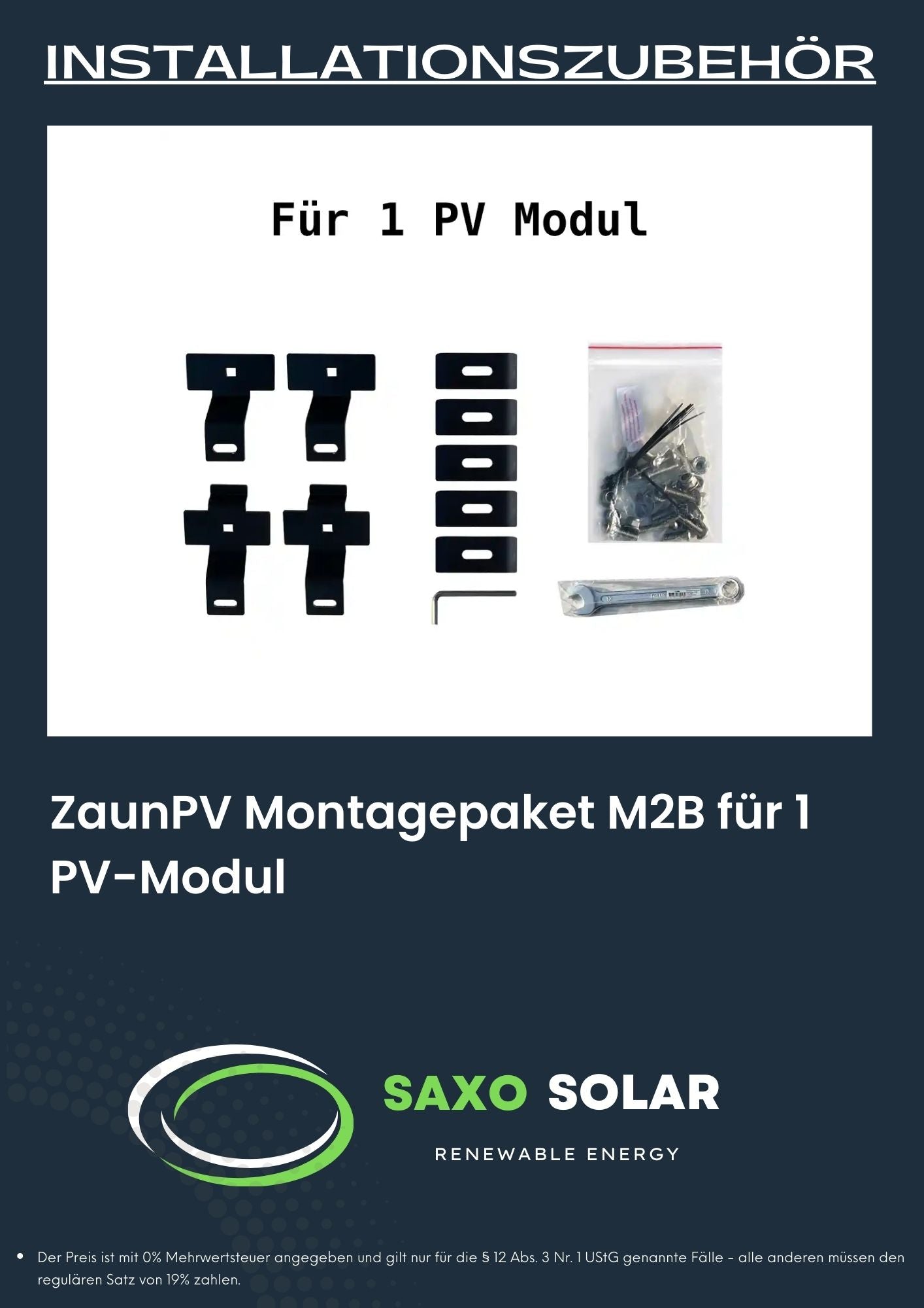 ZaunPV Montagepaket M2B für 1 PV-Modul