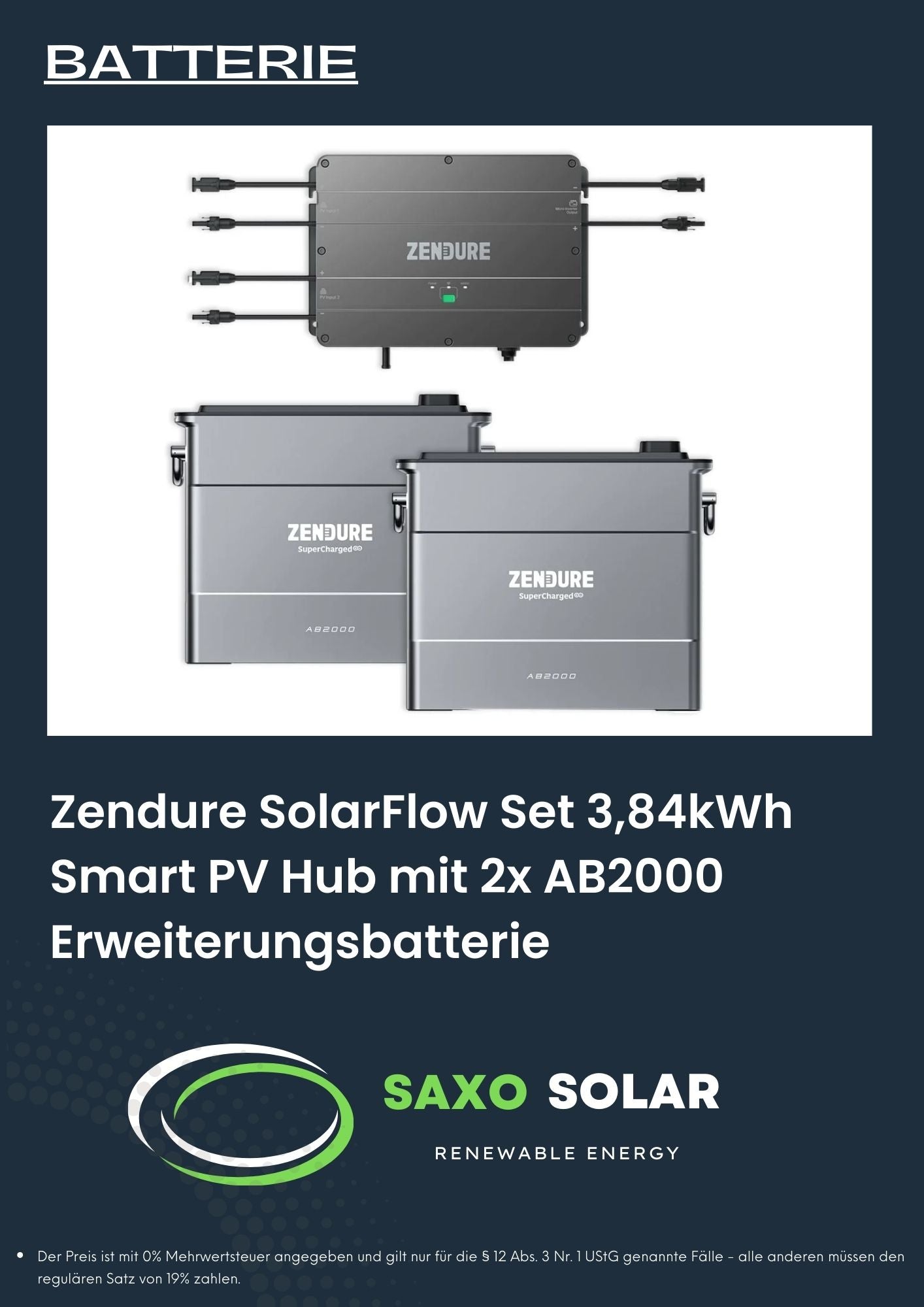 Zendure SolarFlow Set 3,84kWh Smart PV Hub mit 2x AB2000 Erweiterungsbatterie