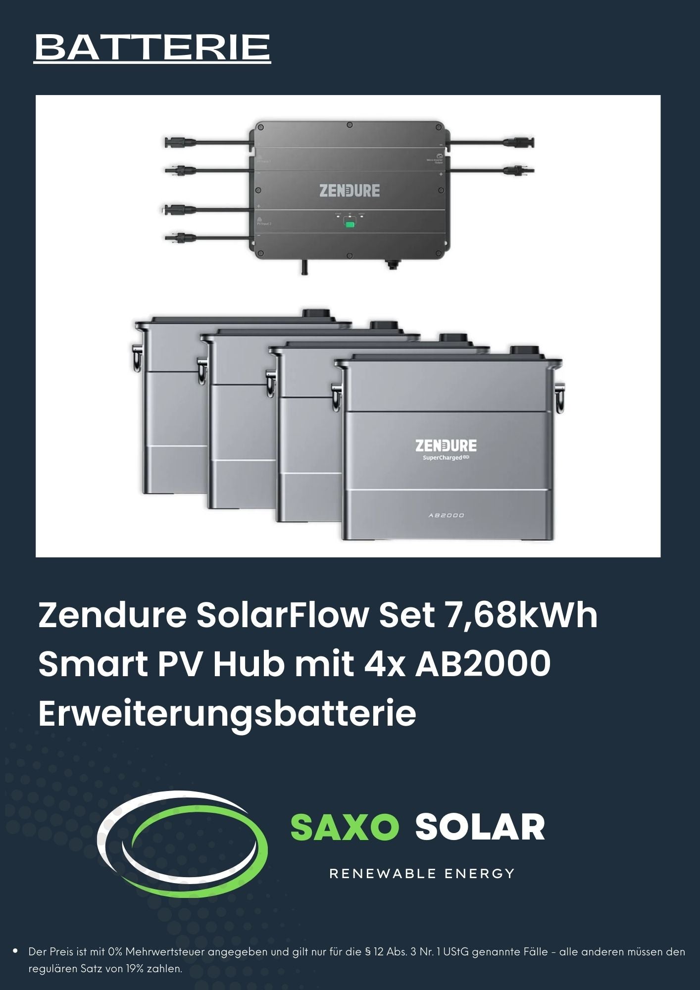 Zendure SolarFlow Set 7,68kWh Smart PV Hub mit 4x AB2000 Erweiterungsbatterie