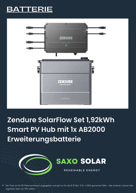 Zendure SolarFlow Set 1,92kWh Smart PV Hub mit 1x AB2000 Erweiterungsbatterie