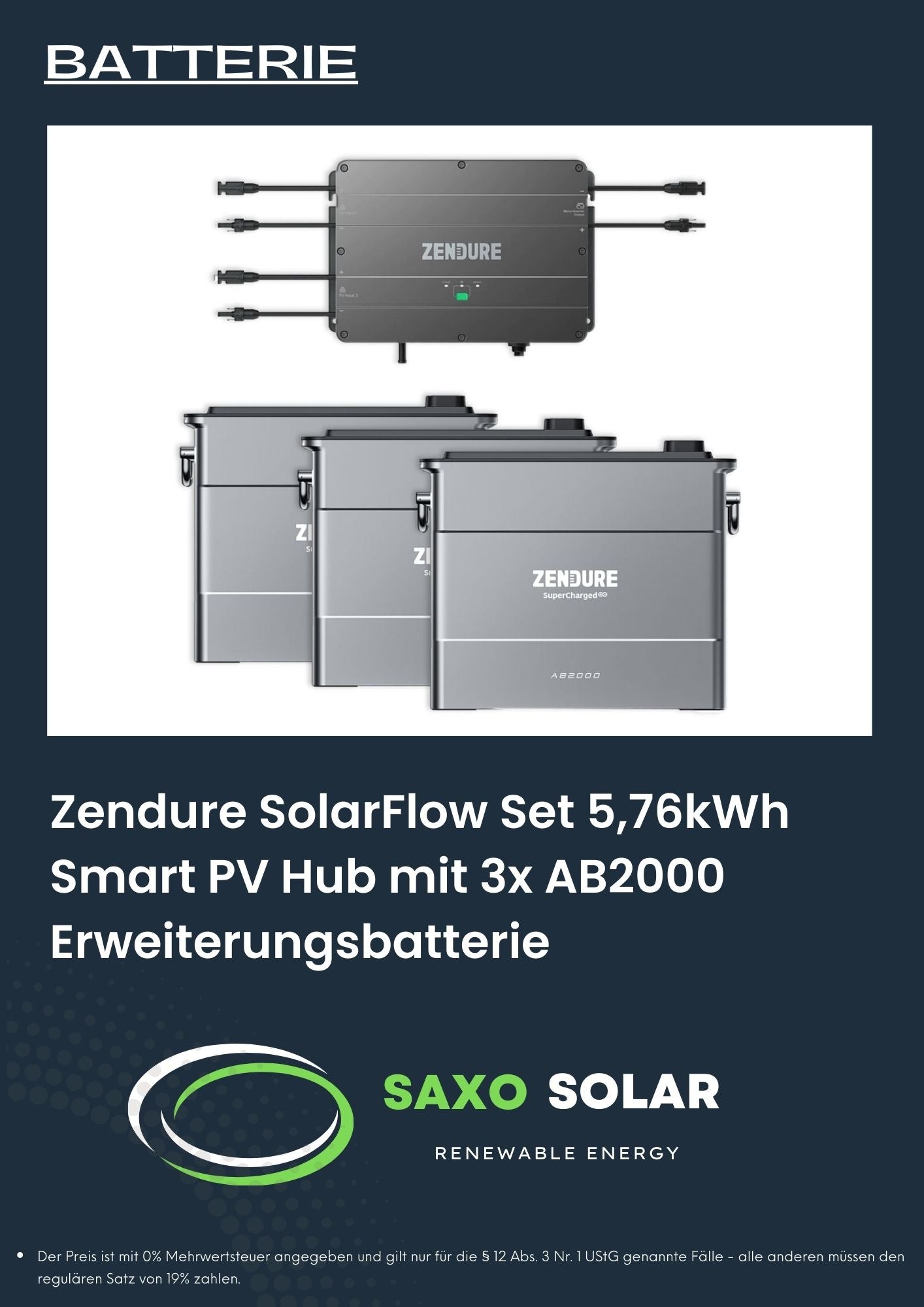 Zendure SolarFlow Set 5,76kWh Smart PV Hub mit 3x AB2000 Erweiterungsbatterie