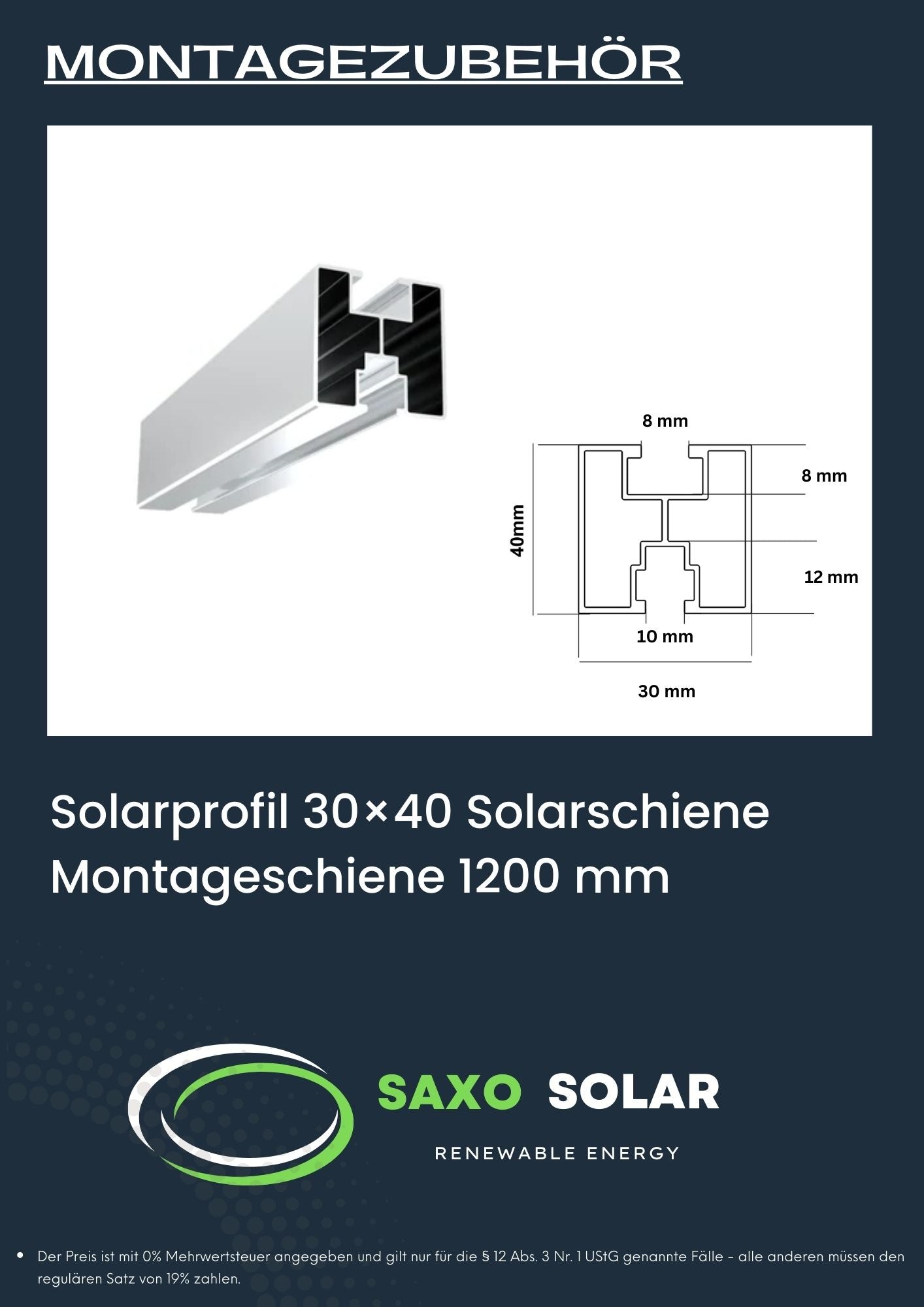 Solarprofil 30×40 Solarschiene Montageschiene 1200 mm