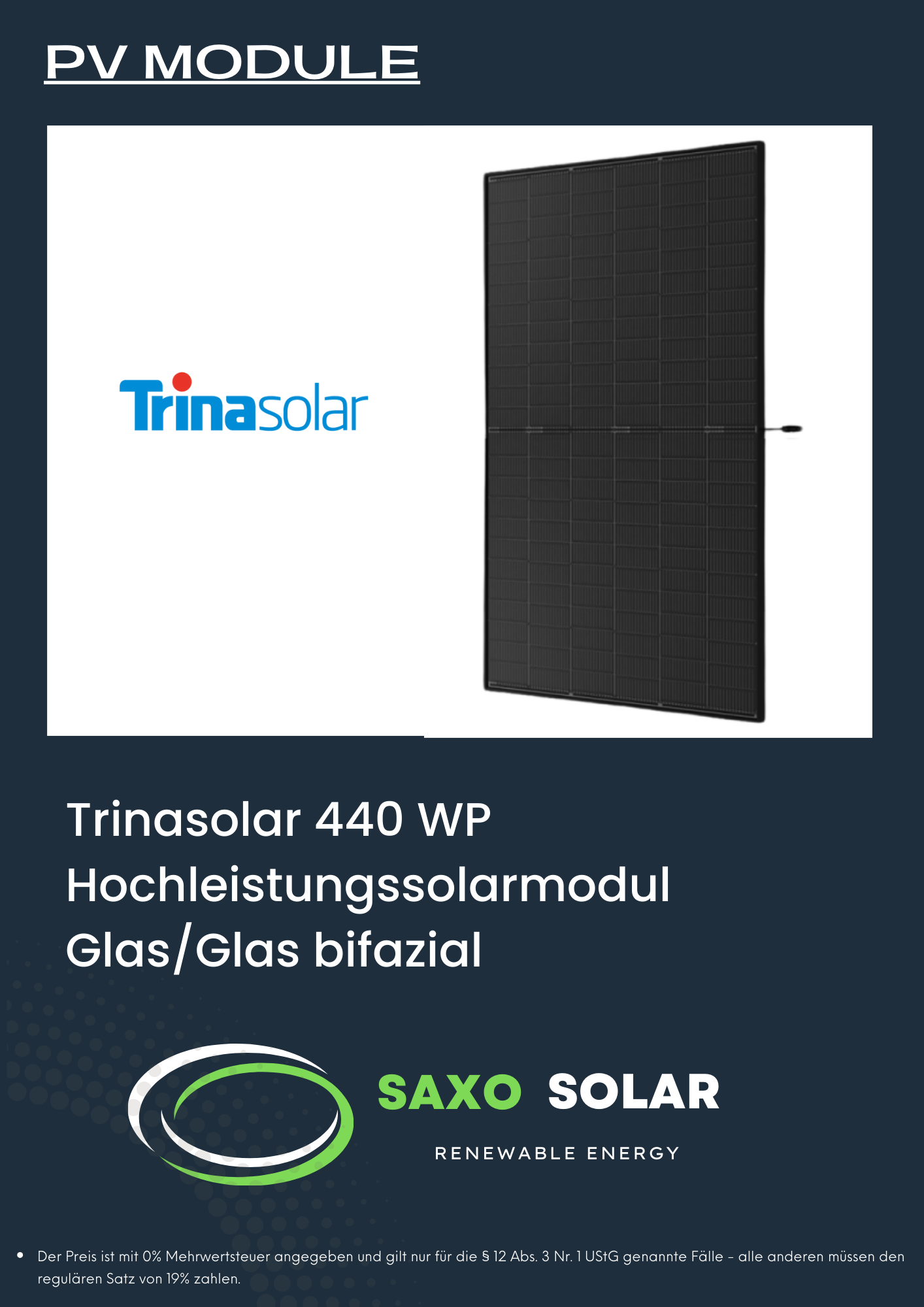 Trinasolar 440 WP Hochleistungssolarmodul Glas/Glas bifazial