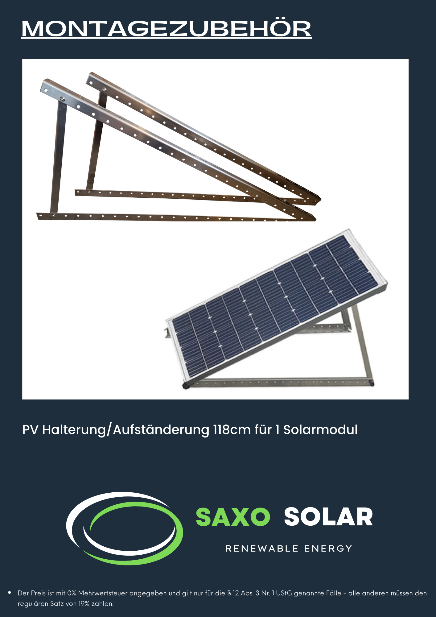 Komplettaufständerung Solarmodul 0°-90° MADE in GERMANY